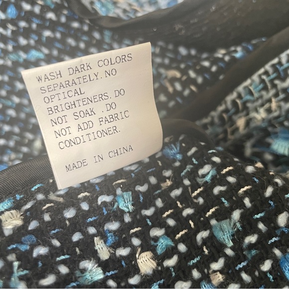 SHEIN Blue Tweed Pearl-Trim Cropped Jacket - Picture 7 of 9